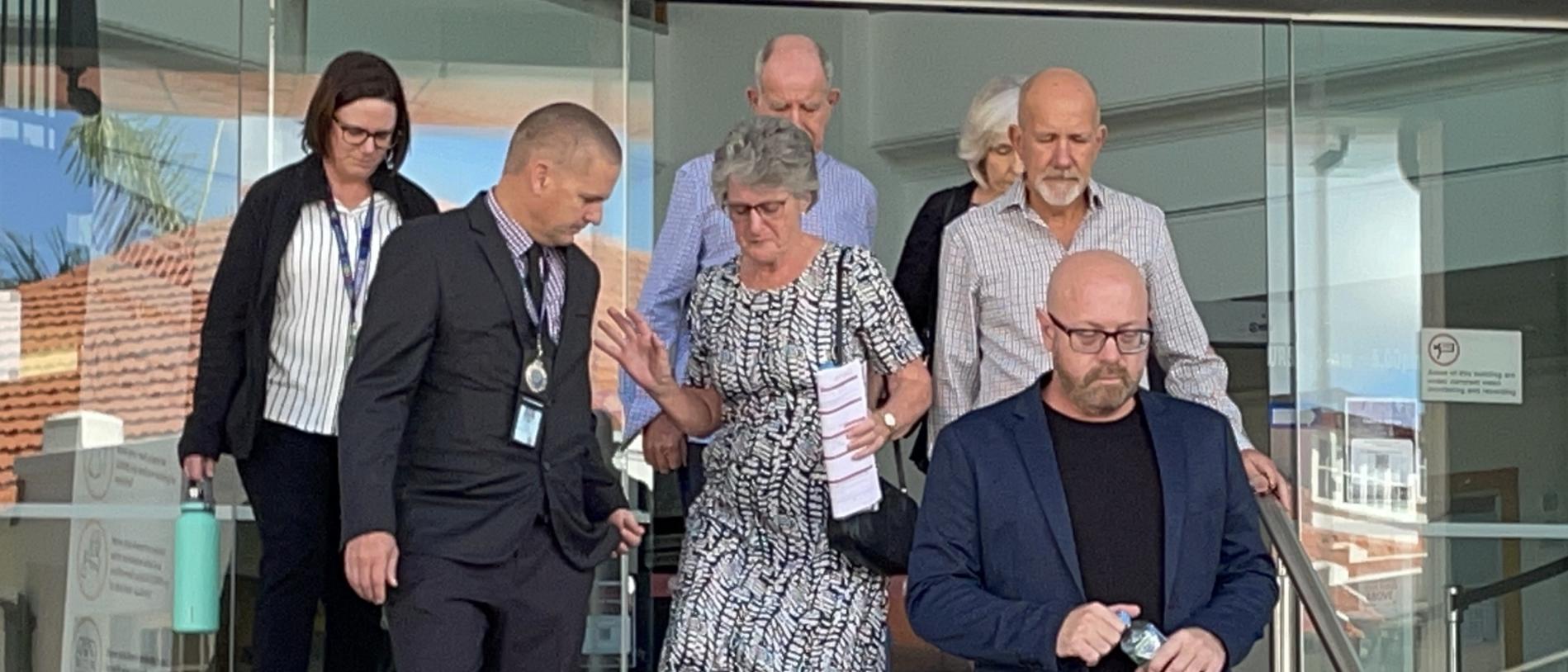 Karen Gilliland's family – Bryan Cranston (front), mother Cheryl O'Sullivan and stepfather Neville O'Sullivan, leaving Rockhampton court after Nigel John Gilliland was sentenced to life in prison for Karen's murder.