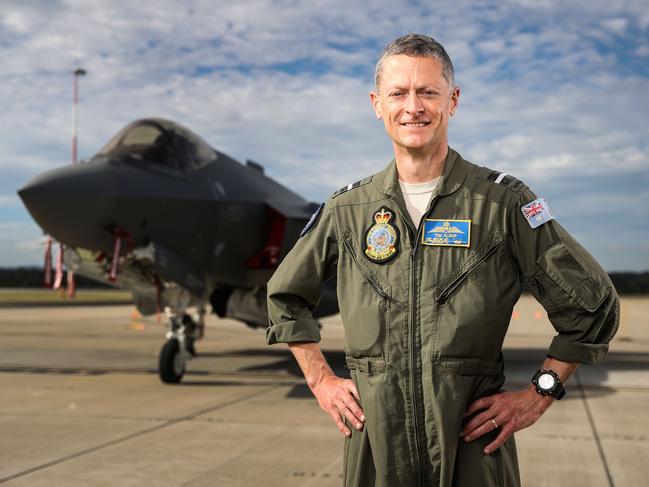 Air Commodore Tim Alsop in front of the F35 he will pilot during this year's Exercise Talisman Sabre. Picture: Zak Simmonds