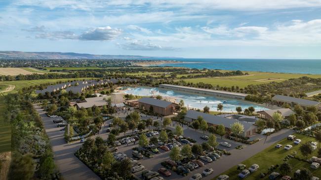 South Australia’s picturesque Fleurieu Peninsula will soon be home to a world-class surf park and tourism destination, with plans for ‘The Break Surf & Stay’ unveiled. Picture: Supplied