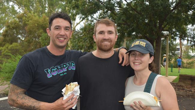 Toby, Mitch and Abby at the Great Australian Bites Australia Day event 2023. Picture: Chloe Cufflin.