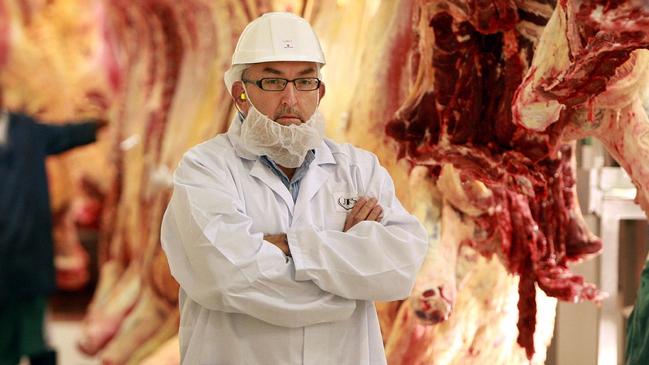 29/09/2011 NEWS: John Berry, a director at JBS Australia, talks about the possible effects of the carbon tax, on the meat processing floor of the company's Dinmore abattoir near Ipswich, Queensland. Pic. Lyndon Mechielsen