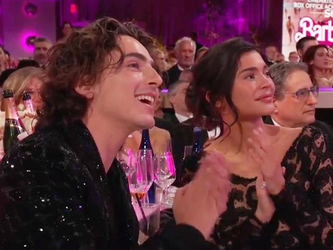 Timothee Chalamet and Kylie Jenner at the 2024 Golden Globes. Picture: Stan