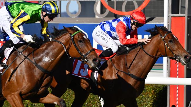 Jockey Georgina Cartwright rides Oasis Girl to victory in race 6, AAMI Centaurea Stakes, at Morphettville Racecourse. Picture: AAP Image/David Mariuz.
