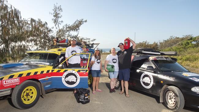 From the left, Will and Mandy Mann of North Brisbane in their car that uses 500ml of oil / 100km. Will's brother passed of cancer in 2017 and always loved cars where will learned so much and honours him intherally's by having his ashes mounted in the vehicle. This rally is the biggest fund raiser for cancer and funds directly to communities. They love the connection and are in a team with Steve and Jess McLean from Burgengarypictured right. They always had an interest in rallys but particularly in the limited budget aspect. A big reason for this couple is Steves mum passed 13 years ago and it also touches so many. Absorbing the atmosphere and sharing the experience with like minded people. In a Hyundai excel 1998. Shitbox Rally 15th October, 2022. Picture: Marty Strecker