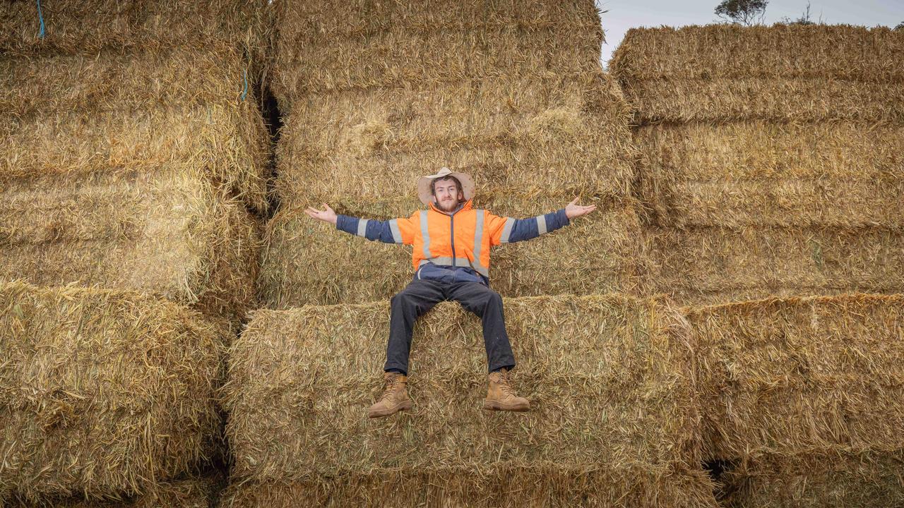 Ryan Frick, 18, with bales of hay at the Farmers Community Connect Hay Run in Jamestown on Friday. Picture: Ben Clark