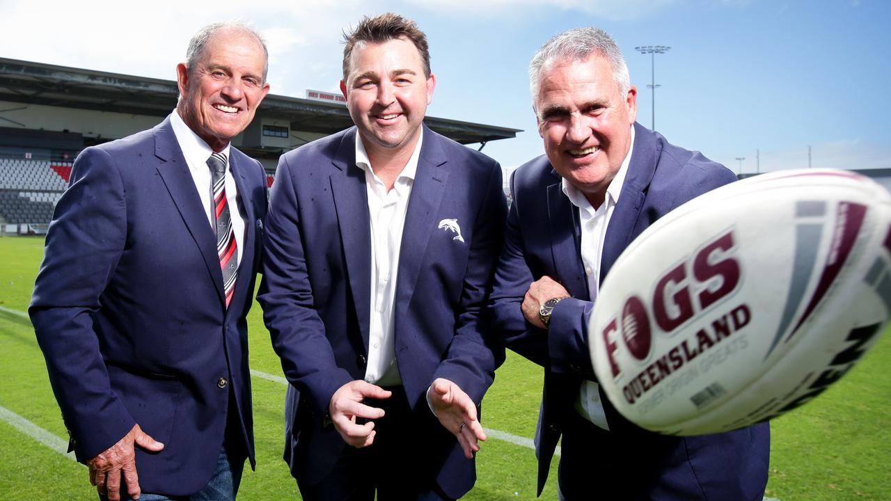 Bob Jones (Chairman of the RDRLFC), Terry Reader (Dolphins NRL bid director) and Tony Murphy (CEO of the Dolphins Group). Picture: Steve Pohlner