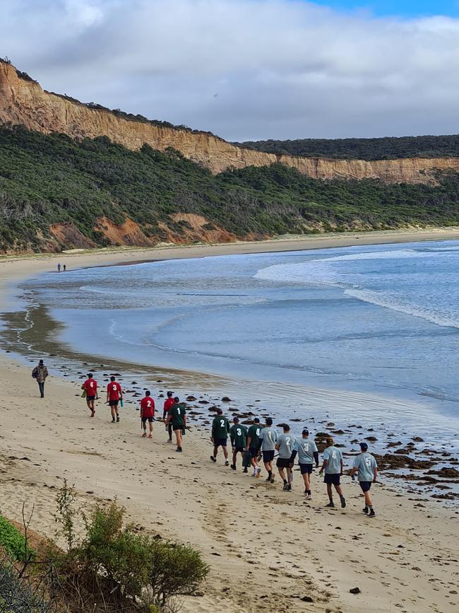 Melbourne Storm players at the I Don't Quit camp in Anglesea. Supplied