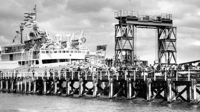 The Troubridge docks at the Kingscote jetty in1961 on its maiden voyage.