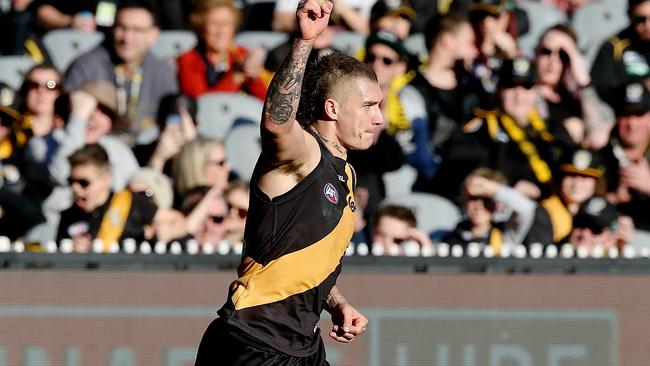 Dustin Martin celebrates a goal. Picture: Wayne Ludbey