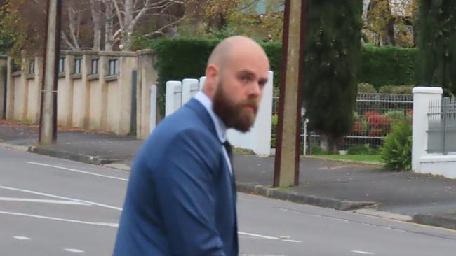 Constable Bradley Moyle leaving the Mount Gambier Magistrate, Courthouse where he is facing trial for using excessive force during, the arrest of a heavily intoxicated 20yo Mount Gambier woman. Picture: Arj, Ganesan