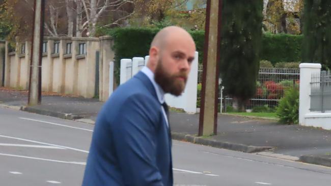 Constable Bradley Moyle leaving the Mount Gambier Magistrate, Courthouse where he is facing trial for using excessive force during, the arrest of a heavily intoxicated 20yo Mount Gambier woman. Picture: Arj, Ganesan