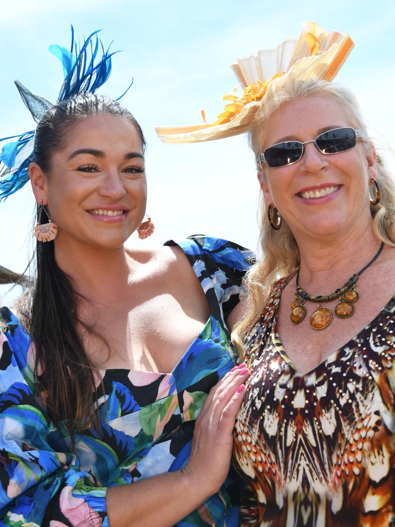 Kylie Bampton, Linda Norton and Naomi Evans at Darwin Ladies Day. Picture: (A)manda Parkinson