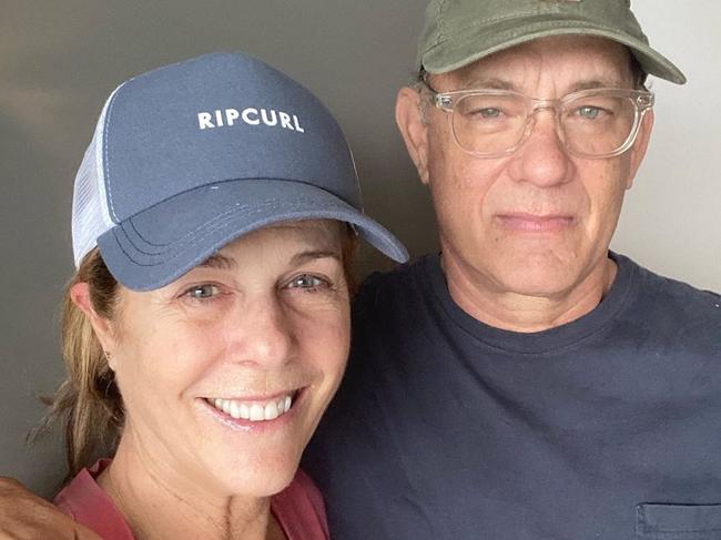 Tom Hanks with his wife Rita Wilson in the Gold Coast. Wilson has shared her “Quarantunes” on Spotify as she recovers from the virus. Picture: Instagram