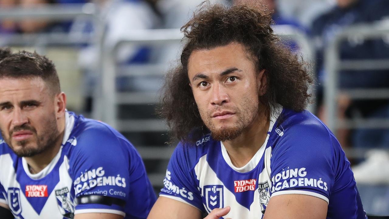 Raymond Faitala-Mariner (R) has returned to Bulldogs training... for now. Picture: Getty Images