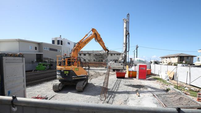 GCB Construction site operating on small staff numbers at Palm Beach on the Gold Coast. Picture: Glenn Hampson