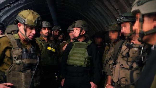 Defense Minister Yoav Gallant tours a major Hamas tunnel in northern Gaza. Picture: IDF