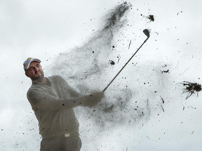 Australian Marc Leishman in action at the President’s Cup at Royal Melbourne. Picture: Michael Klein