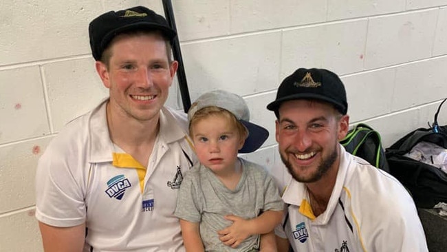 Heidelberg teammates and brothers-in-law Zach Pett and Andrew Fotinopoulos after the game. Photo: Facebook.