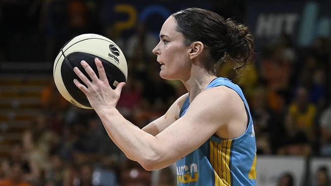 Kelly Wilson of the Spirit passes during game two of the WNBL Grand Final series between Townsville Fire and Bendigo Spirit at Townsville Entertainment Centre, on March 09, 2025, in Townsville, Australia. (Photo by Ian Hitchcock/Getty Images)