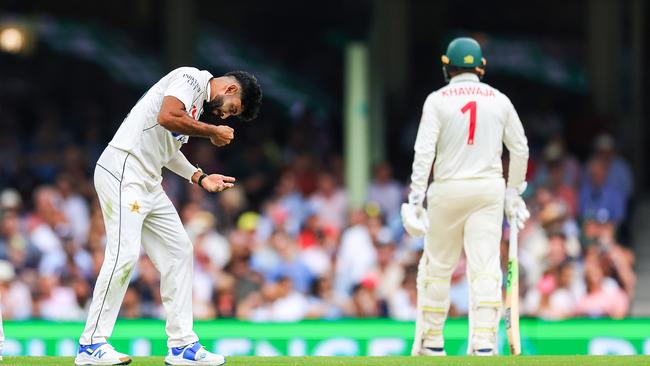 Aamir Jamal celebrates the wicket of Usman Khawaja. Picture: Getty