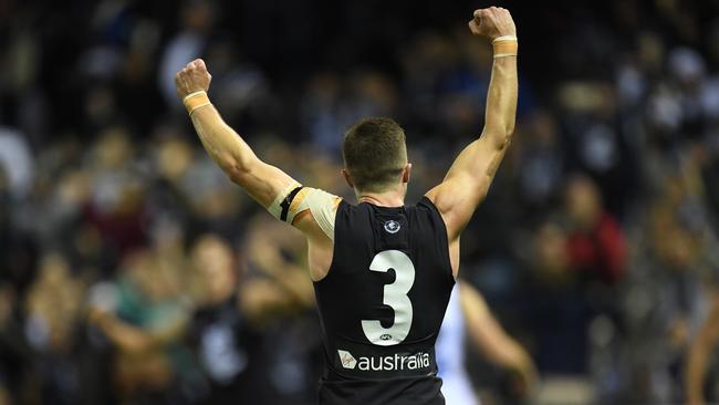 Marc Murphy celebrates Sunday’s win over GWS.