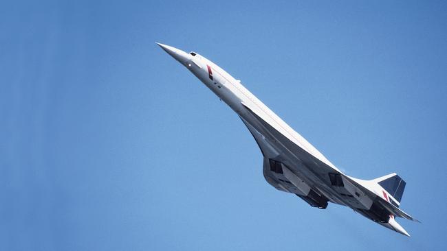 The Concorde aircraft in full flight.