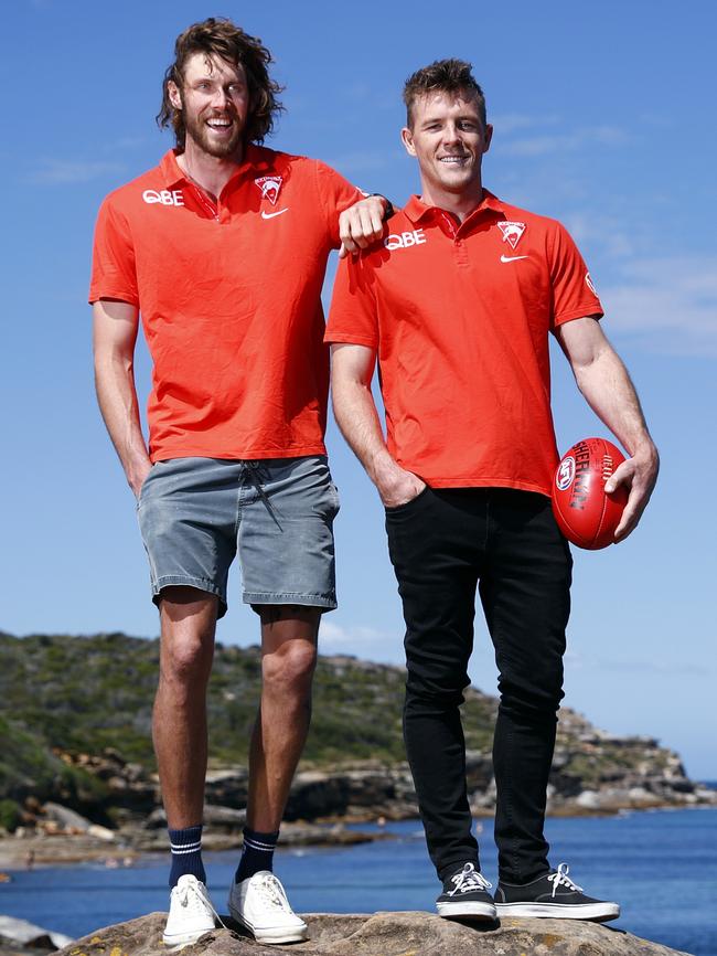 Sydney Swans players Tom Hickey and Luke Parker. Picture: Sam Ruttyn