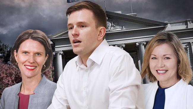 Incoming Geelong council chief executive Ali Wastie, left, Geelong mayor Trent Sullivan, middle, and acting council chief executive Kaarina Phyland.