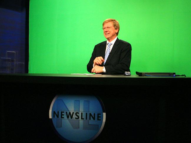 Veteran journalist Kerry O'Brien, host of ABC's '7:30 Report', at ABC TV studios at Southbank in Melbourne, for his last appearance as host before his retirement.