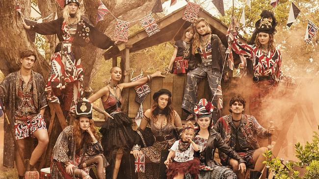 Camilla Franks and daughter Luna (front right) in her new fashion campaign. The boys from The Inspired Unemployed Jack Steele and Matt Ford also make an appearance