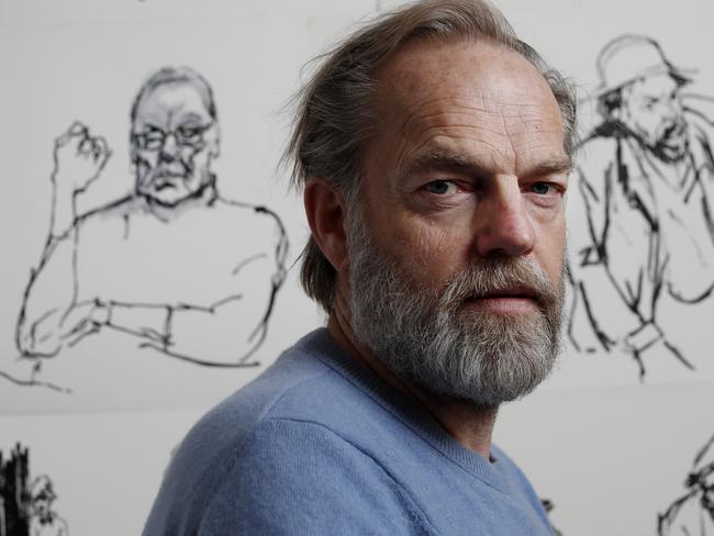 Actor Hugo Weaving in Sydney on Saturday, 29 August, 2020. Artist Nicholas Harding is about to publish a book of his theatre drawings called From the Wings in which Hugo features. Picture: Nikki Short