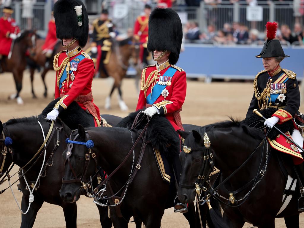 Prince William, Prince of Wales, Prince Edward, Duke of Edinburgh, Princess Anne, Princess Royal on horseback during Trooping the Colour at Horse Guards Parade. Picture: Rob Pinney/Getty Images