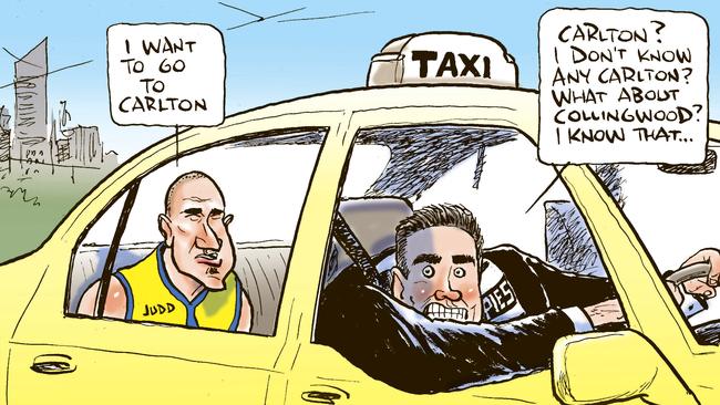 Cheeky take on Chris Judd’s arrival in Melbourne in 2007. Cartoon: Mark Knight