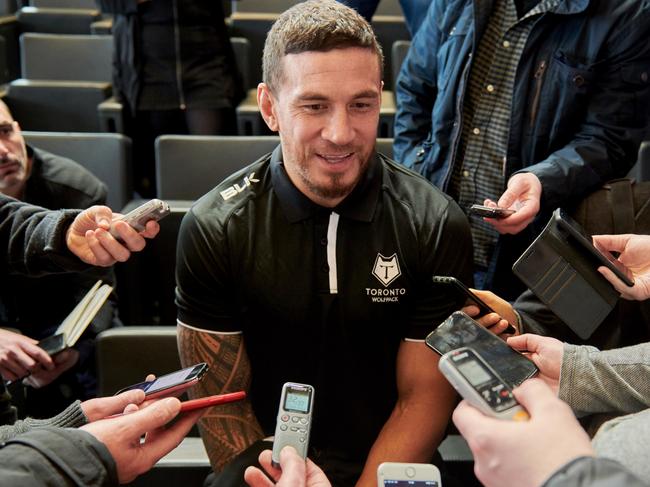 Sonny Bill Williams speaking to the press. Picture: Taken at the Etihad Campus in Manchester, UK