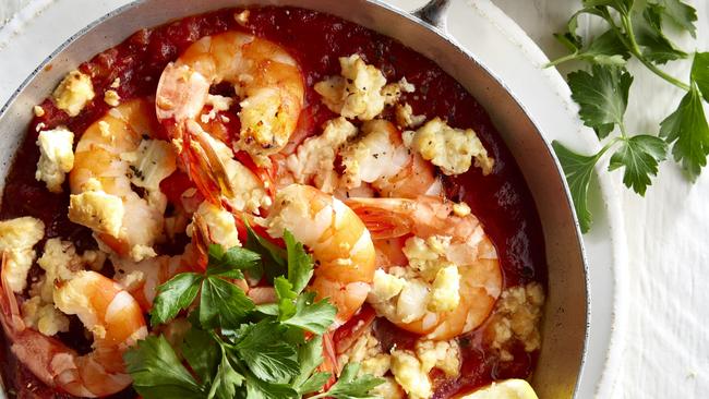 Prawn saganaki: a classic, tasty Greek dish. Photography: Scott Ehler