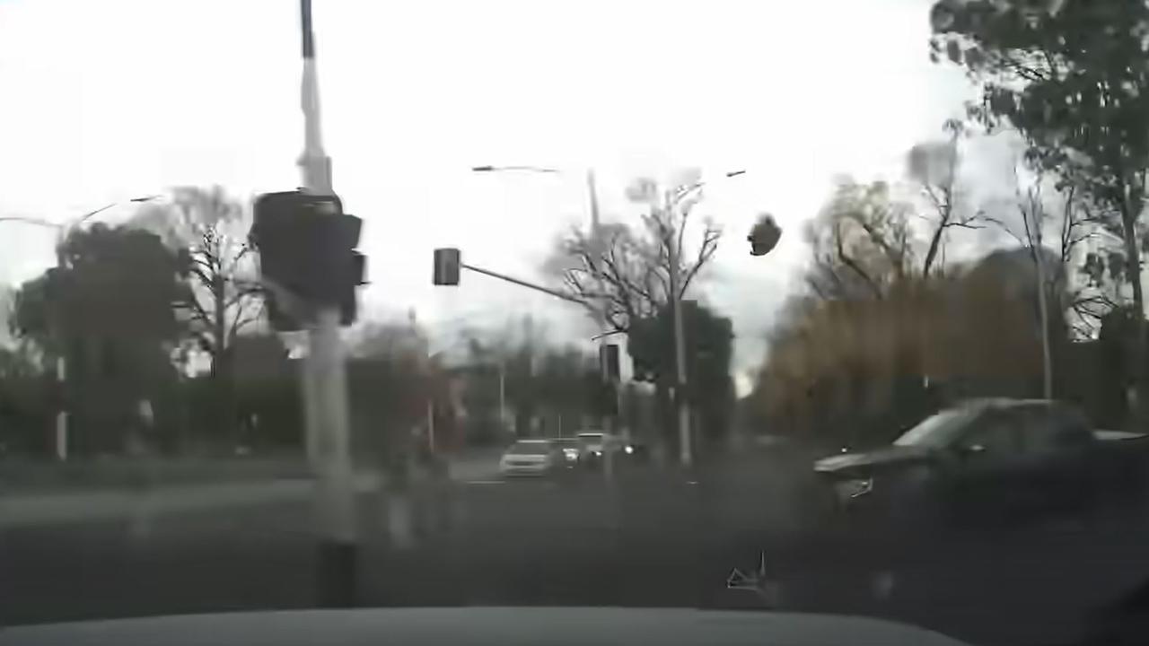 The car is seen spinning before smashing into another parked vehicle. The man and women then allegedly flee. Picture: Dash Cam Owners Australia Facebook