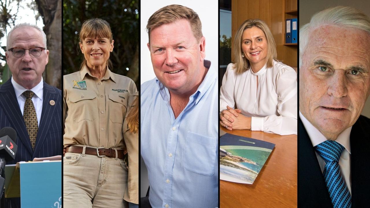 Sunshine Coast's top 50 most powerful people: Mark Jamieson, Terri Irwin, Dirk Long, Clare Stewart and Lang Walker.