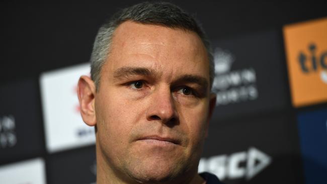 Melbourne Storm assistant coach Jason Ryles speaks to the media in Melbourne, Monday, September 25, 2017. The Melbourne Storm play the North Queensland Cowboys in the NRL Grand Final on Sunday in Sydney. (AAP Image/Julian Smith) NO ARCHIVING