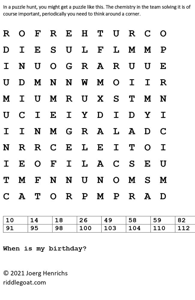 An example of a cryptic word search created by Joerg Henrichs for gifted children and teens. See end of story for solution.