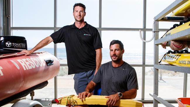 Michael (standing) and Tom Knauer said another 60 seconds could have meant the difference between life and death for the mother and daughter rescued from Moana beach. Picture Matt Turner.