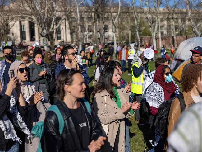 Students from Massachusetts of Technology and Harvard University protest Israel’s military campaign in Gaza. Picture: Getty Images