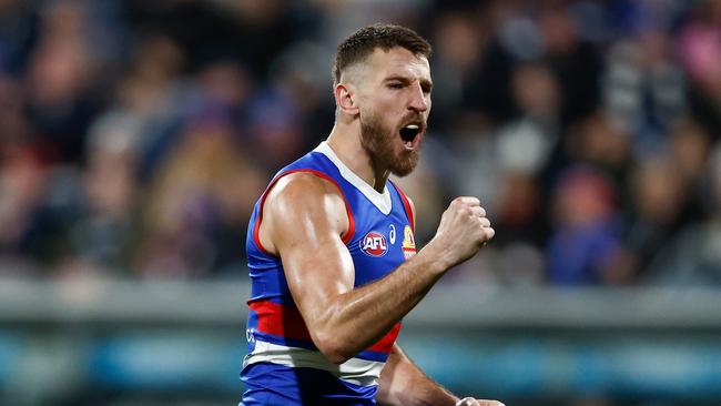 Western Bulldogs captain Marcus Bontempelli is on crutches after an ankle clean-out procedure on Monday but hopes to be ready for pre-season training. Picture: Michael Willson / Getty Images