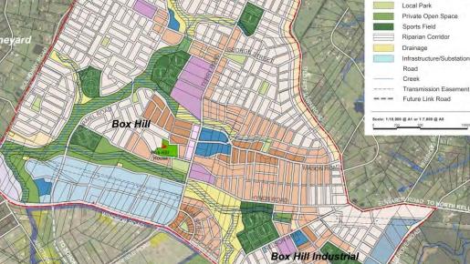 A 2018 map prepared by the NSW government showing plans for four schools, in purple. Picture: NSW DP&E