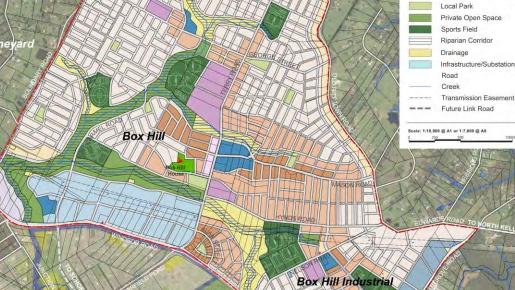 A 2018 map prepared by the NSW government showing plans for four schools, in purple. Picture: NSW DP&amp;E