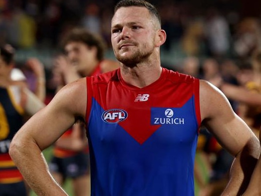 ADELAIDE, AUSTRALIA - MAY 22: Steven May of the Demons reacts after their loss during the 2021 AFL Round 10 match between the Adelaide Crows and the Melbourne Demons at Adelaide Oval on May 22, 2021 in Adelaide, Australia. (Photo by James Elsby/AFL Photos via Getty Images)