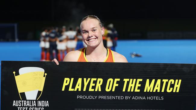 Tatum Stewart produced a wholesome moment when she thanked her family on the Kayo Sports broadcast after being named player of the Hockeyroos' second test win over India.