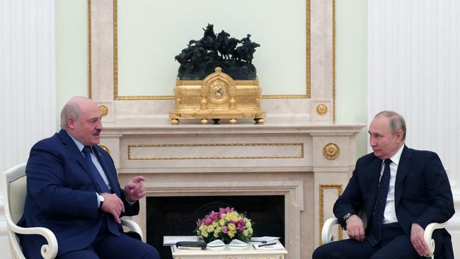 Russian President Vladimir Putin meets with his Belarusian counterpart Alexander Lukashenko at the Kremlin. Picture: AFP.