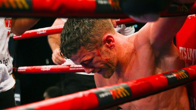 English boxer Gary Corcoran reacts to defeat.