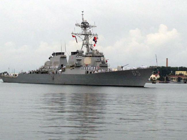 A US Navy guided missile destroyer arrives in the northern Chinese port of Qingdao last week. Picture: Borg Wong