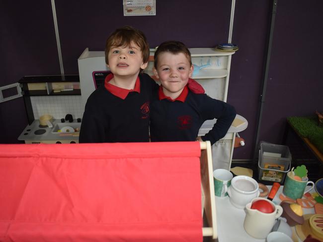 Alex and Harvey at Mirboo North Primary School's first day of Grade Prep on Wednesday, January 29, 2025. Picture: Jack Colantuono